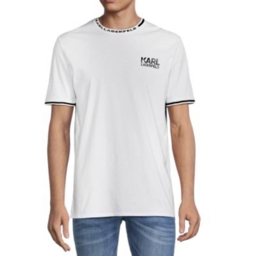 KARL LAGERFELD‎ Men's Short Sleeve T-Shirt Paris Size MEDIUM White Black